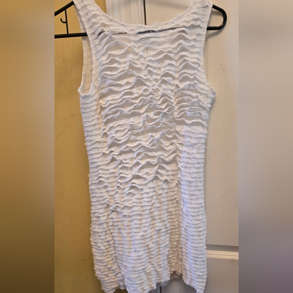 White Women's Textured Swim Coverup with Elegant Design Sleeveless Dress - Picture 3 of 3